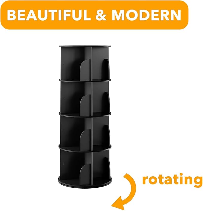 SpaceAid 4 Tier Rotating Bookshelf Tower, Spinning Bookcase Lazy Susan