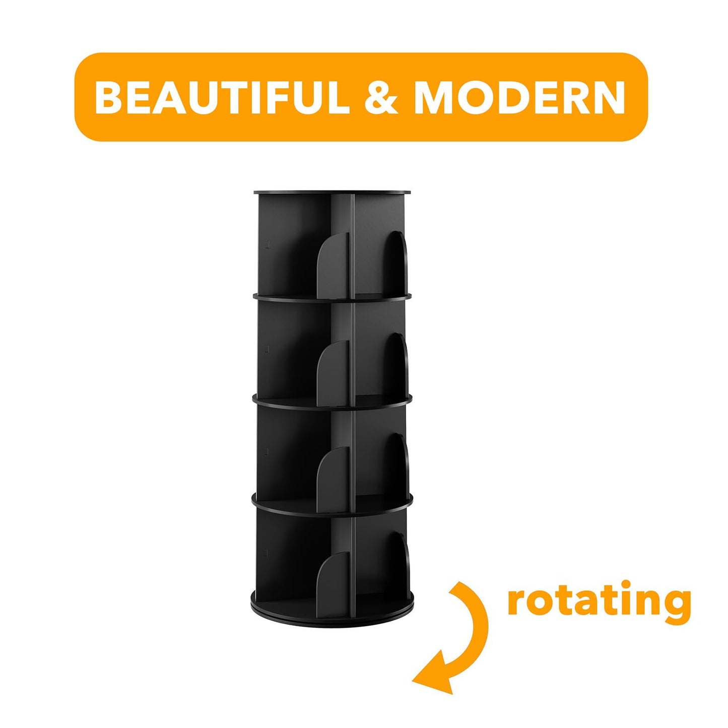 SpaceAid 4 Tier Rotating Bookshelf Tower, Spinning Bookcase Lazy Susan, Revolving 360 Book Shelf Storage Round Carousel, Vertical Rotate Turning Spiral Corner Organizer, Black