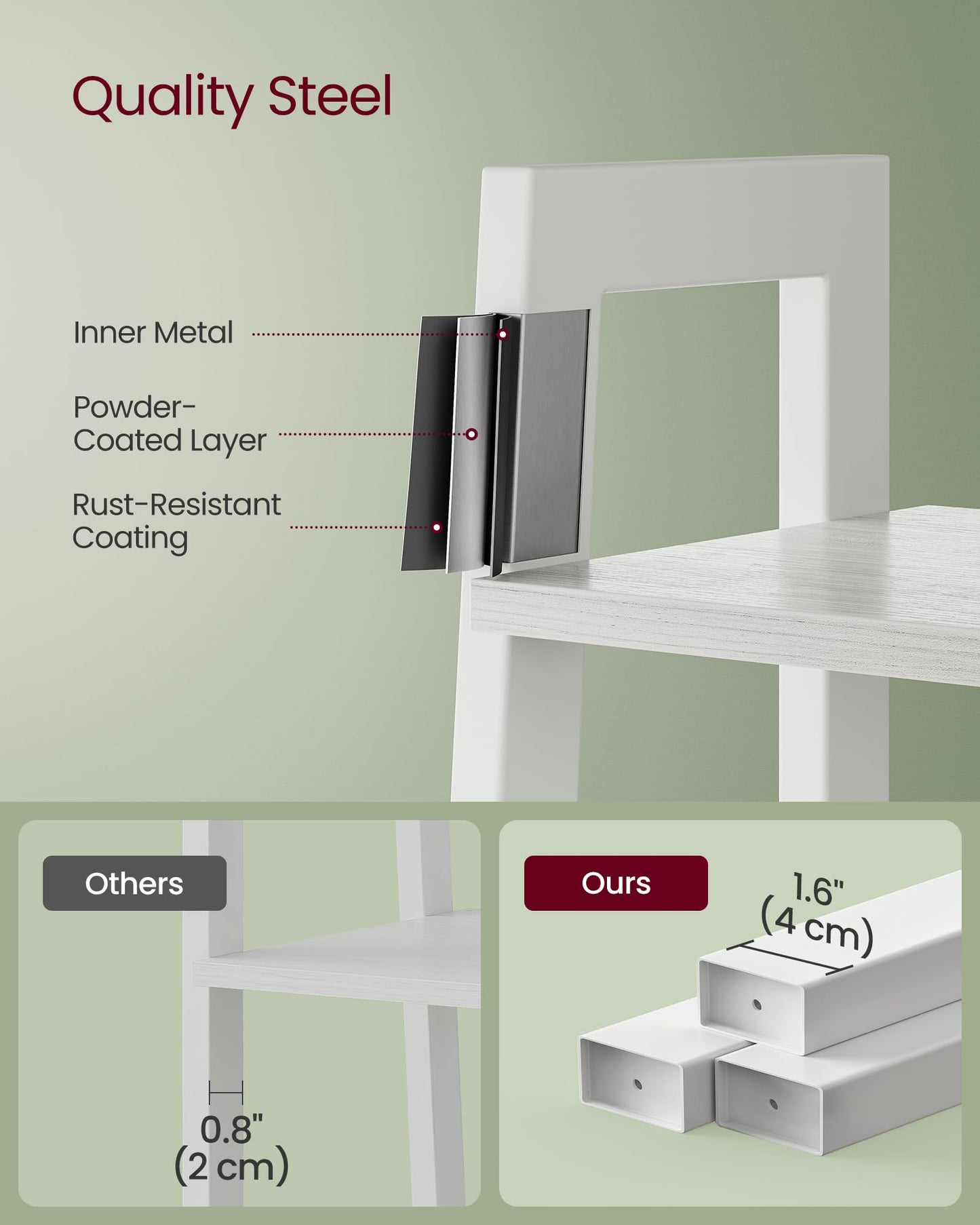 VASAGLE BARNET Collection - Ladder Shelf, Bookshelf, Storage Rack, Modern Bookcase for Living Room Home Office Kitchen, Steel Frame, 4-Tier, 22-Inch Wide, Maple White and Pearl White ULLS044W44