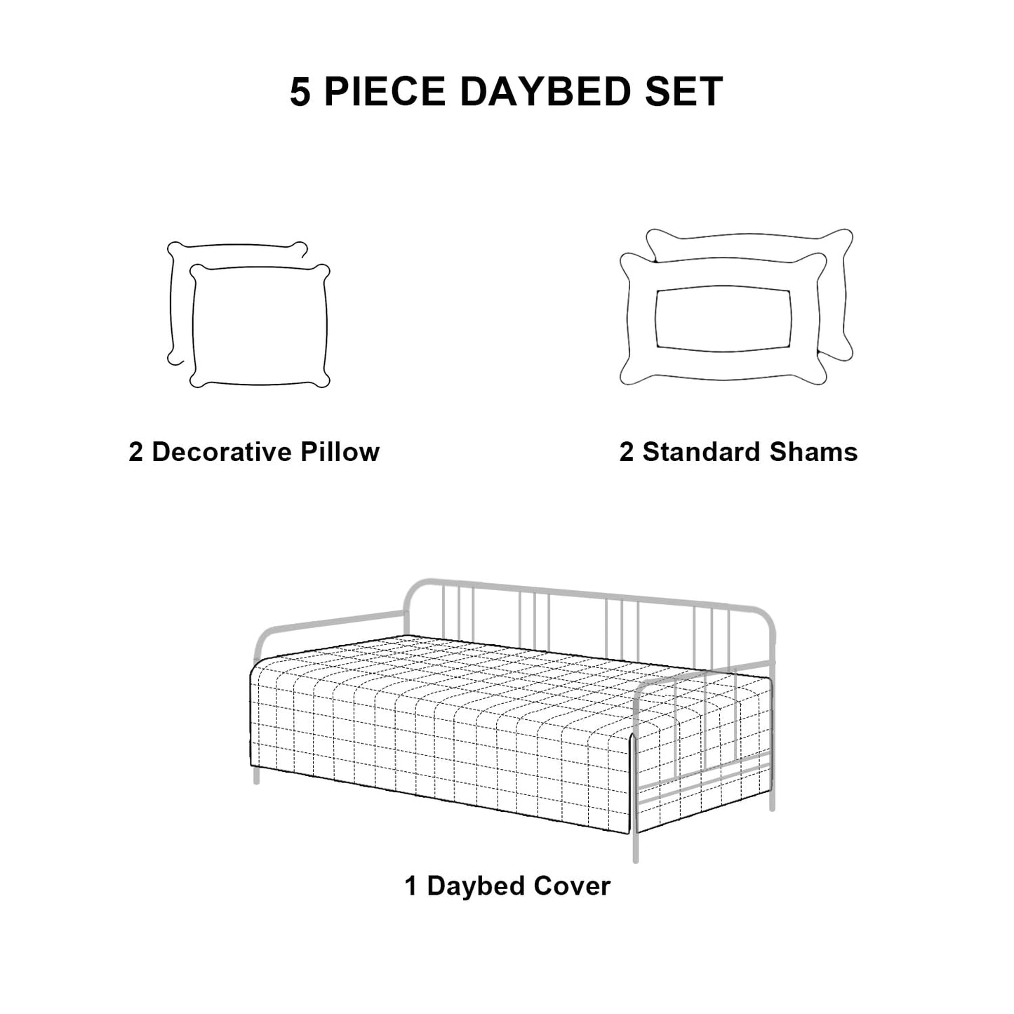 Feyocn 5-Piece Plaid Daybed Cover Set Twin Cozy Daybed Bedding Comforter Bedspread Sets for All Season Lightweight Plaid Day Bed Cover for Twin Bed with 4 Pillow Shams,39"x75"