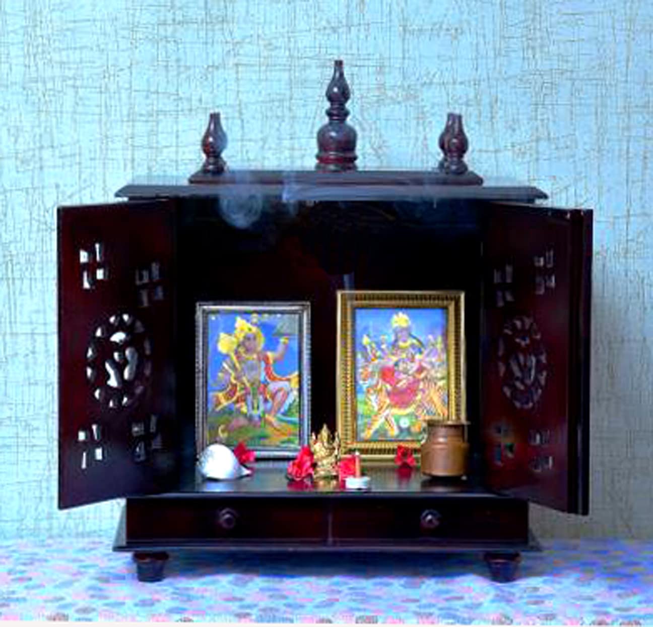 Home and Bazaar Rajasthani Ethnic Handcrafted Wooden Temple / Mandir / Pooja Ghar / Mandapam Size 18 x 09 x 22 Inch Outer. 16x8x10.5 Inch Inner Size Wide x Deep x High. HB17KI-456