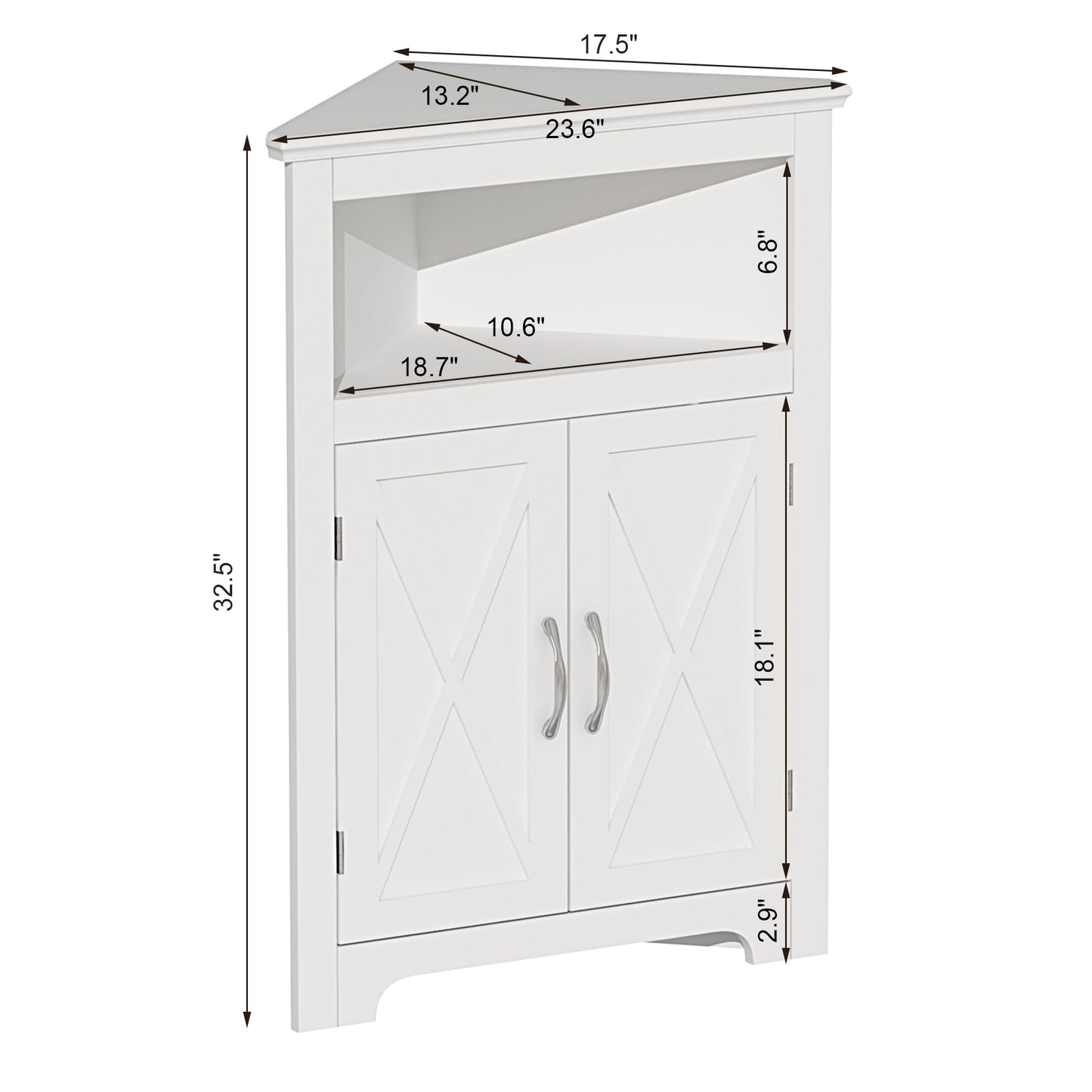 ChooChoo Corner Storage Cabinet, Small Corner Cabinet with Barn Door Design and Adjustable Shelf, Home Space Saver for Living Room, Bathroom, Kitchen, White