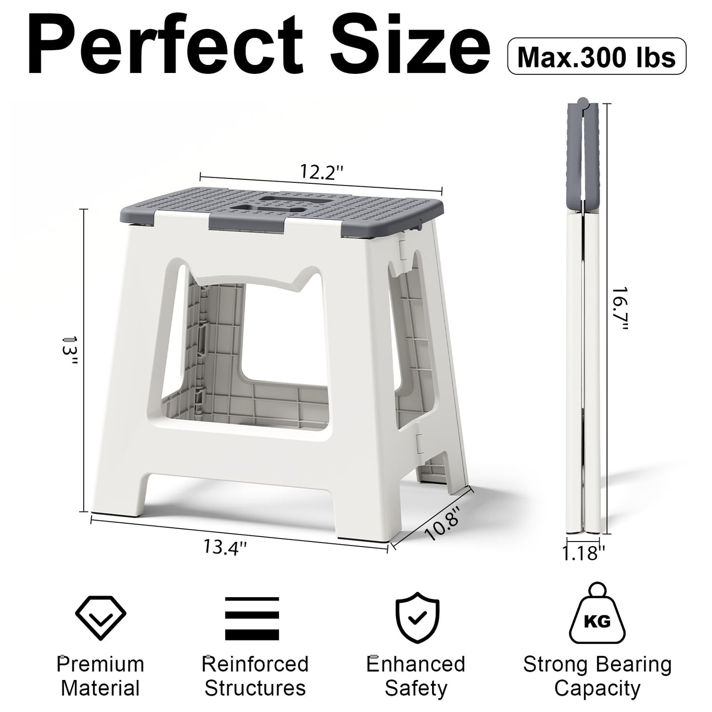 Foldable Shower Stool for Shaving Legs, Plastic Foot Rest Stools to Shave Leg, Folding Small Corner Step Seat for Inside Shower, Collapsible Bench Chair for Travel/Bathroom, Waterproof,13" Height