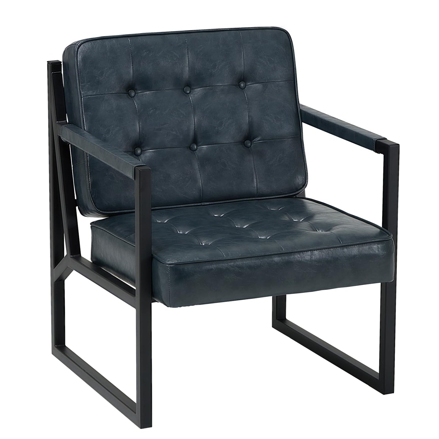 MALOL Mid Century Modern Accent Chair, Comfy Living Room Chairs, Brown Leather Accent Chair, Faux Leather Reception Armchair with Metal Legs for Living Room Bedroom Reception Waiting Room, Brown