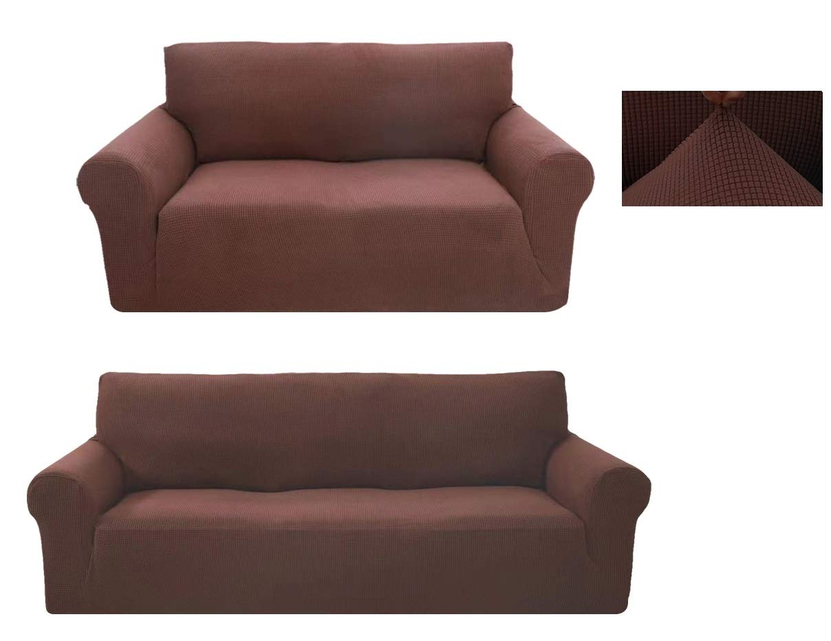 Sapphire Home 2-Piece Sofa and Loveseat Slipcovers, Couch and Loveseat Covers Set, Form fit Stretch, Wrinkle Free, Furniture Protector, Premium Brushed Sofa Covers for Living Room (Brown)