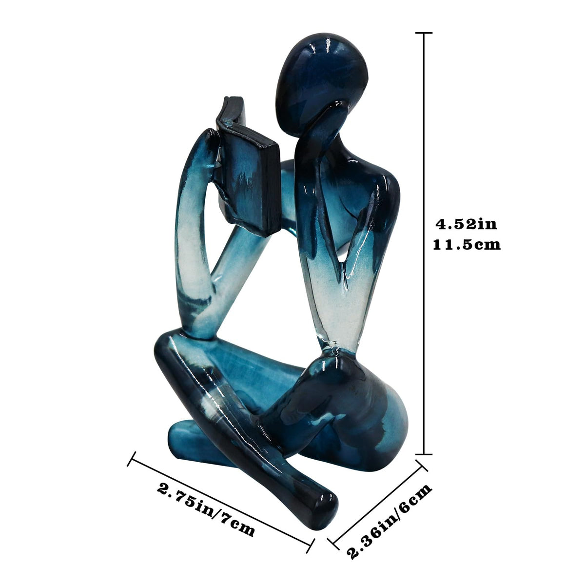 Reading Women Statue, Translucent Blue Resin Thinker Sculptures, Abstract Art Ornament, Modern Aesthetic Figurine Decoration for Home Living Room Bedroom Office Shelf Table Desk Bookshelf Decor