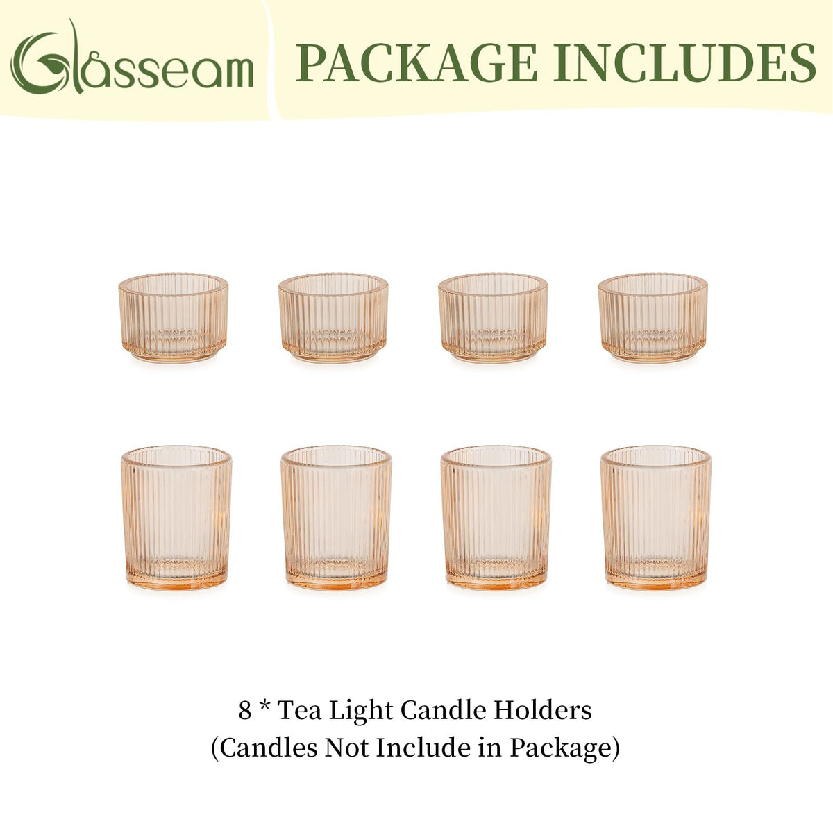 Glasseam Gold Votive Candle Holders: 8 Pcs Ribbed Glass Tealight Candle Holder Set Tea Light Holders Wedding Decorations for Reception Modern Home Decor Centerpiece Gifts