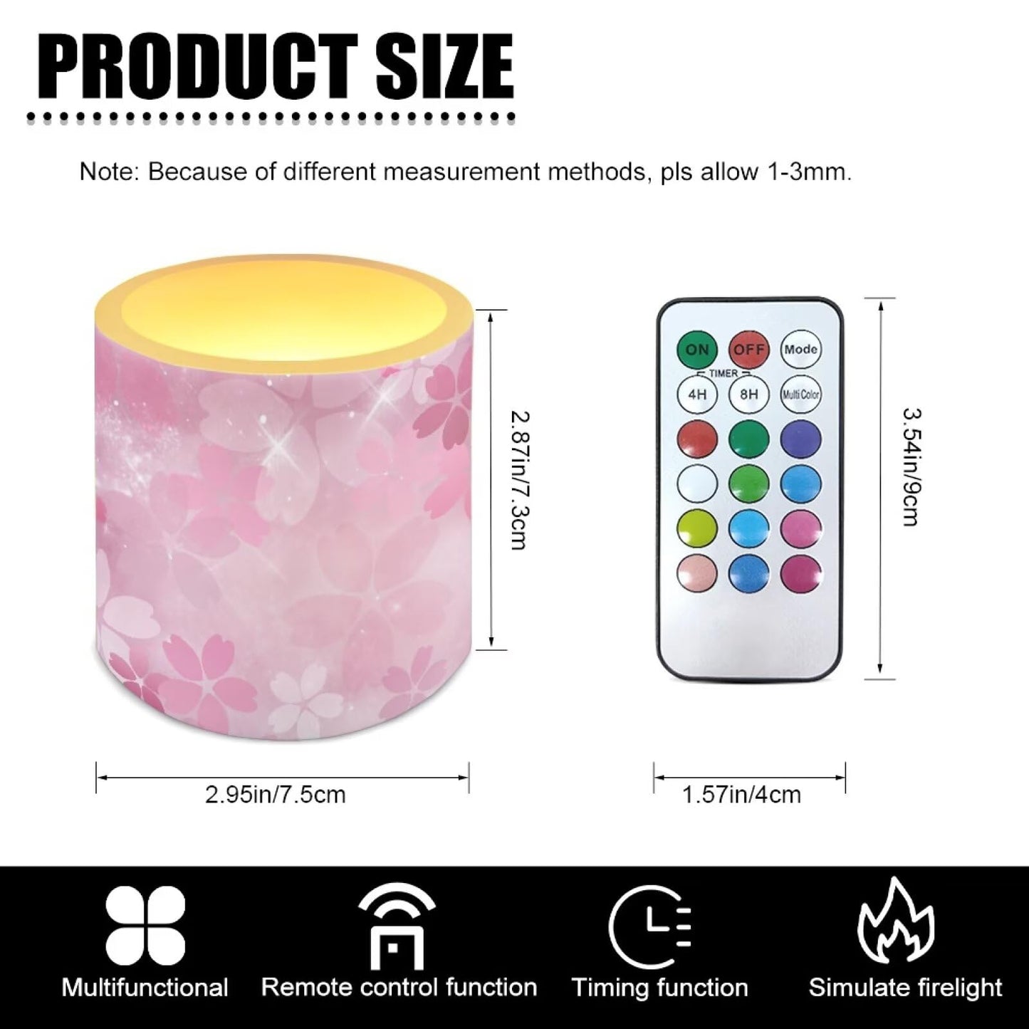 Cozeyat Pink Blossom Flameless Candles 4 Pack Battery Operated with Remote Control Timer LED Pillar Candles Waterproof for Indoor Outdoor Decor
