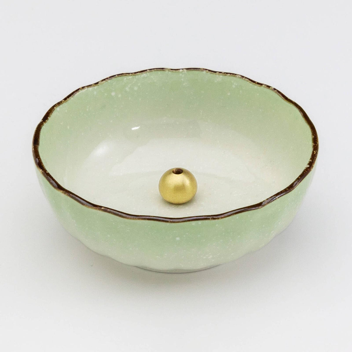 Asayu Japanese Lotus Incense Holder for Sticks 4.1 inch (105mm), Traditional Made in Japan Ceramic Ash Catcher and Brass Incense Burner Set - Light Green