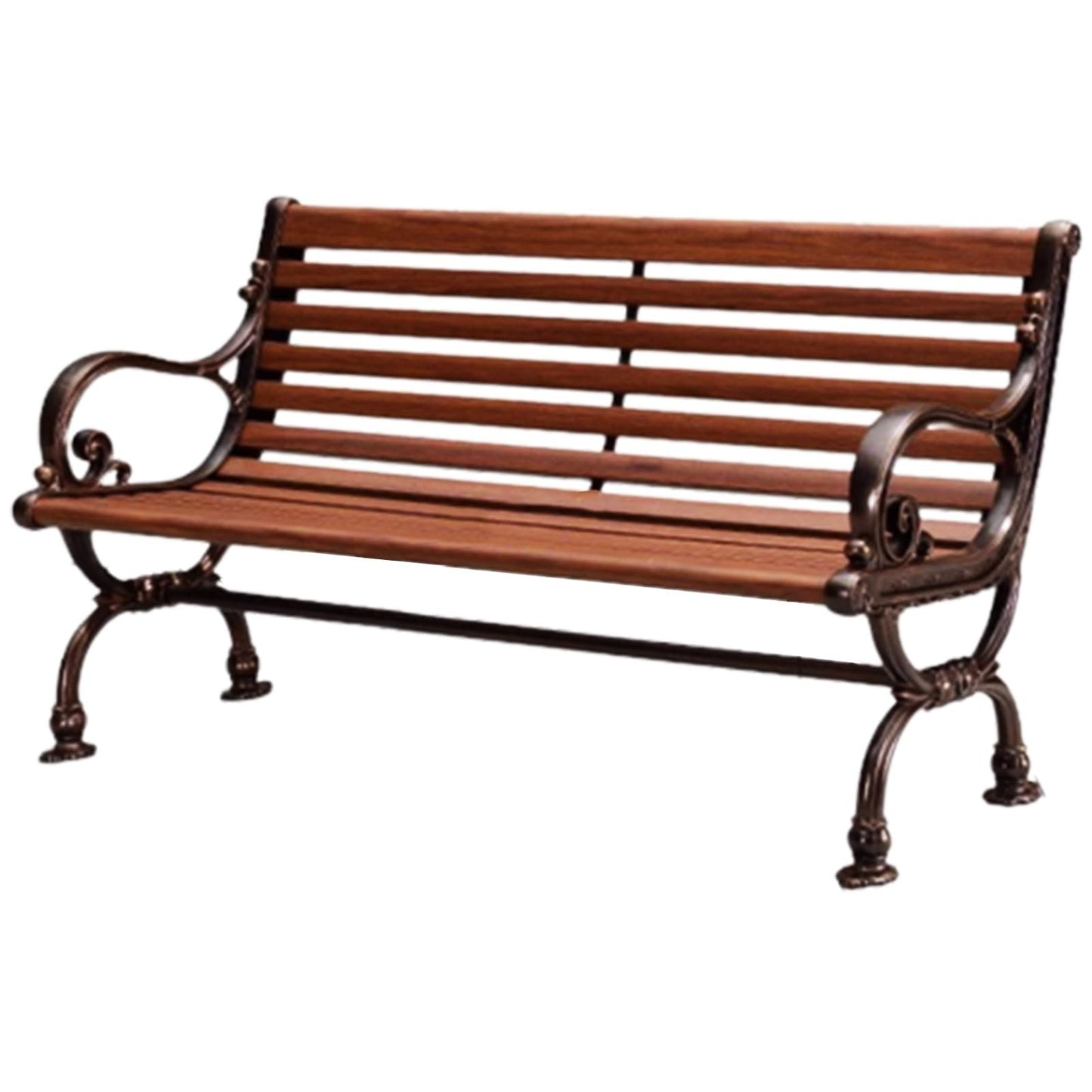 This 2-3 Person Outdoor Garden Bench, Durable Cast Aluminum Metal Park Bench Chair, Weatherproof Patio Bench Seat with Curved Design Backrest and Armrest, for Patio, Lawn
