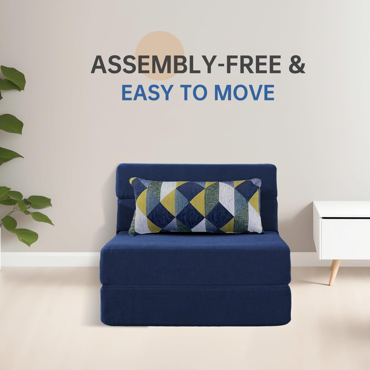 Nigoone Folding Sofa Bed with Pillow Memory Foam Convertible Sleeper Chair Bed Couch Futon Lazy for Living Room Home Office Guest Beds Apartment Upstairs Loft, Single Size, Dark Blue