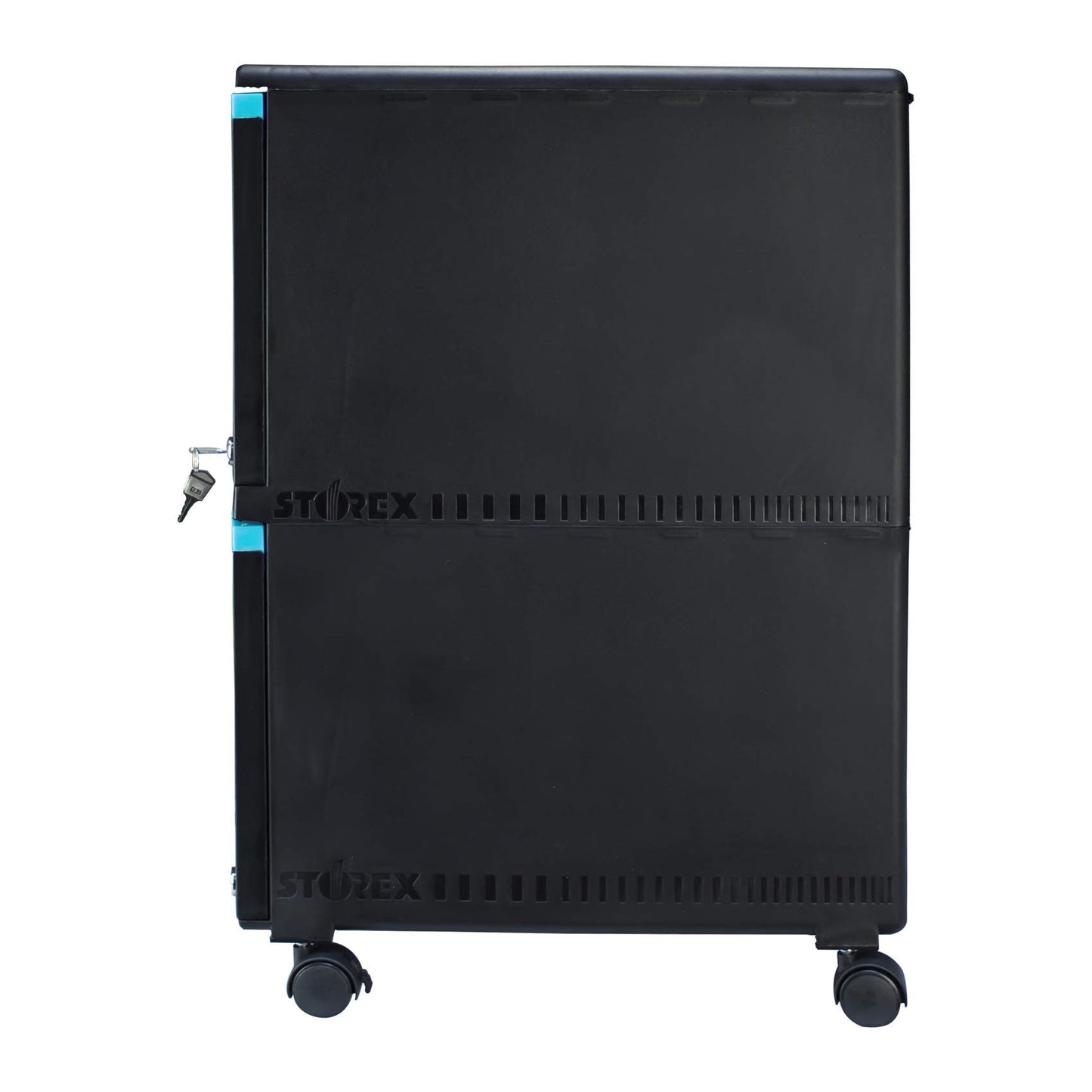 Storex Plastic Two-Drawer Mobile Pedestal File Cabinet – Locking Document Organizer with Casters for Home and Office, Black, 1-Pack (61315C01C)