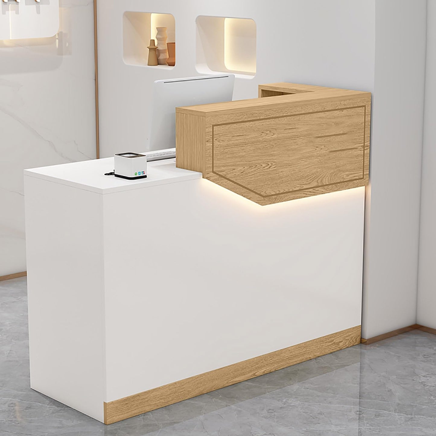 Salon Reception Desk with Counter,Front Office Reception Desk for Small Spaces,Office Front Desk Reception with counte, with Lockable Drawers, Suitable for Hotels, c