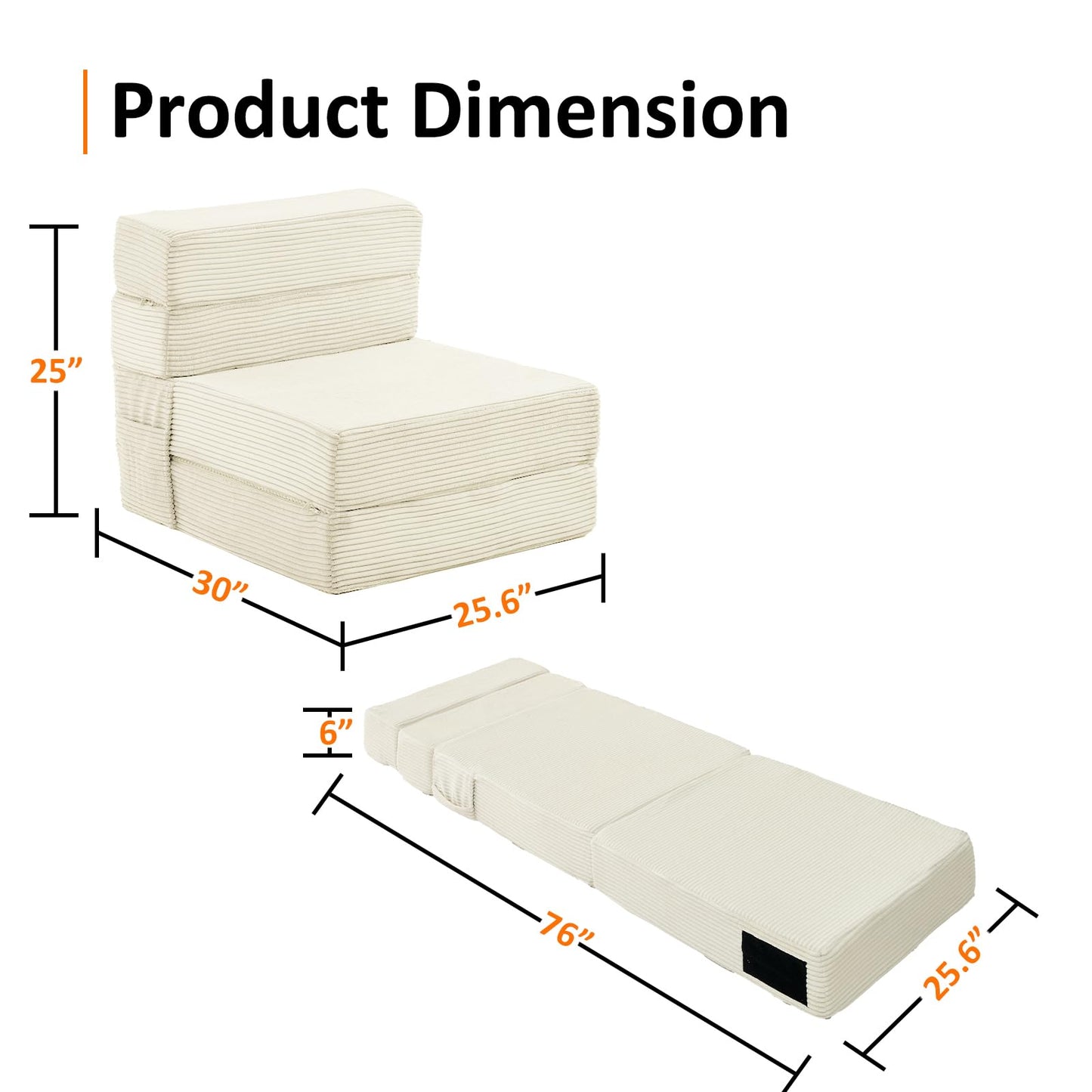 JKMAX Single Size Folding Sofa Bed - 4 in 1 Convertible Sleeper Chair - High Density Memory Foam Futon Couch - Foldable Bed for Living Room Bedroom (Beige)