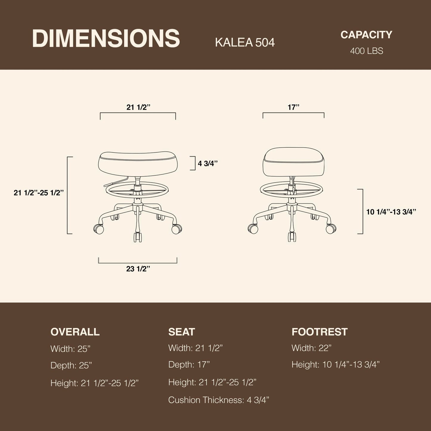 DR.LOMILOMI Pneumatic Swivel Rolling Saddle Stool 504 Kalea with Adjustable Foot Ring for Clinic SPA Tattoo and Home (Mocha, Standard)