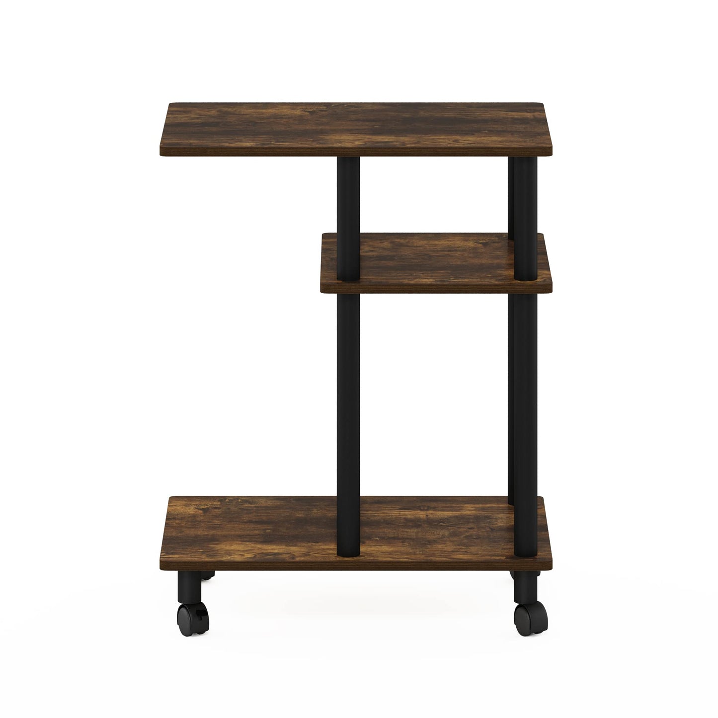 Furinno Turn-N-Tube C Shaped Side Table with Casters, Amber Pine/Black