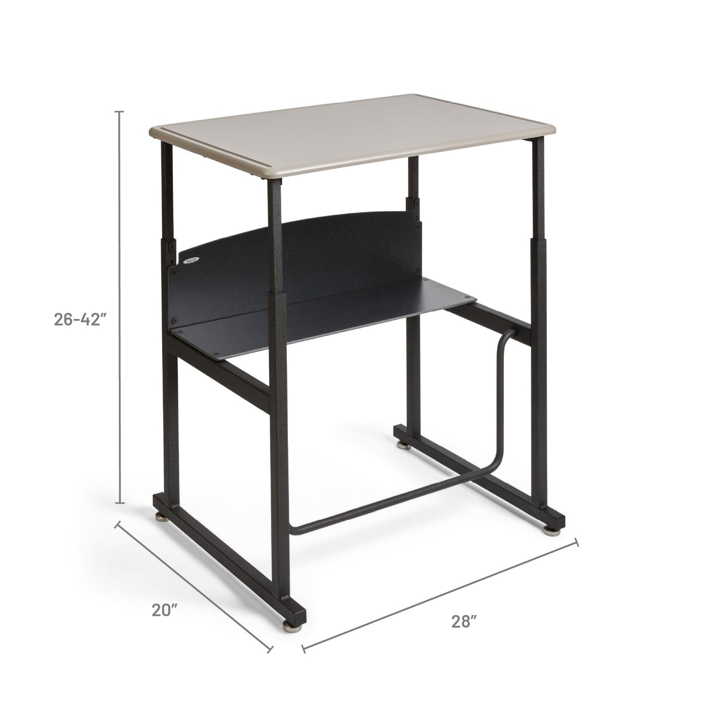 Safco AlphaBetter Student Standing Desk, Adjustable Height with Shelf and Swinging Pendulum Foot Rest, 28" W x 20" D, Gray
