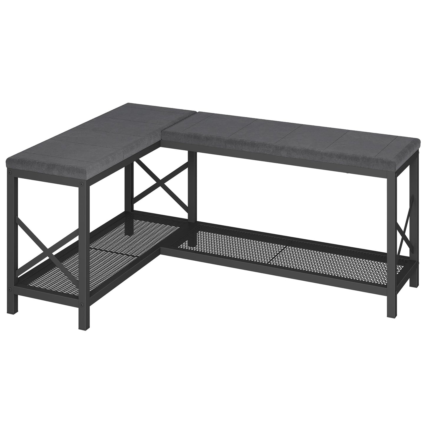 YATINEY L-Shaped Shoe Bench with Cushion, 59.1" Entryway Shoe Storage Bench