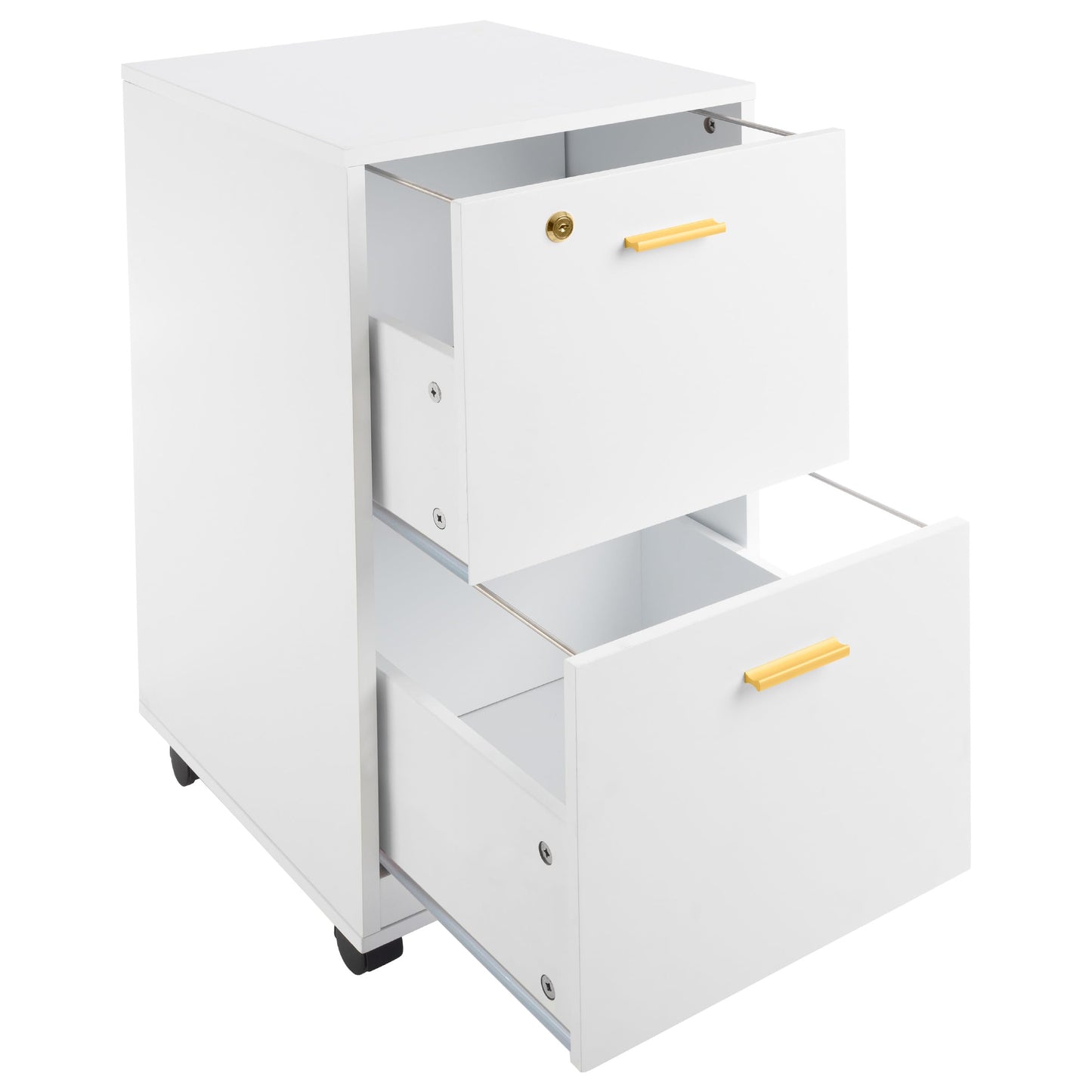 Lavish Home 2 Drawer File Cabinet - Filing Cabinet with Lock - Rolling File Cabinet for Under Desk Storage - Wood Filing Cabinet for Home or Office Organization (White)