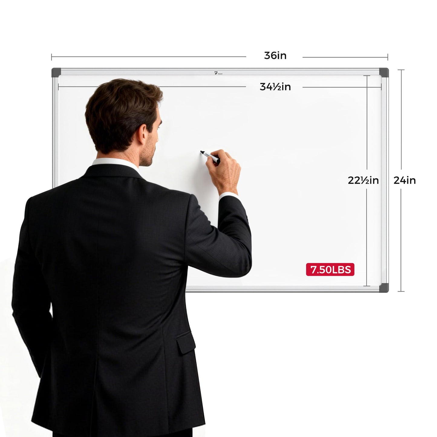 TOWON Magnetic Dry Erase Whiteboard 36 x 24 in, Large White Board for Wall, 3 x 2 Ft Whiteboard with Marker Tray & 2 Magnets, Silver Aluminum Frame for Office, Classroom & Home
