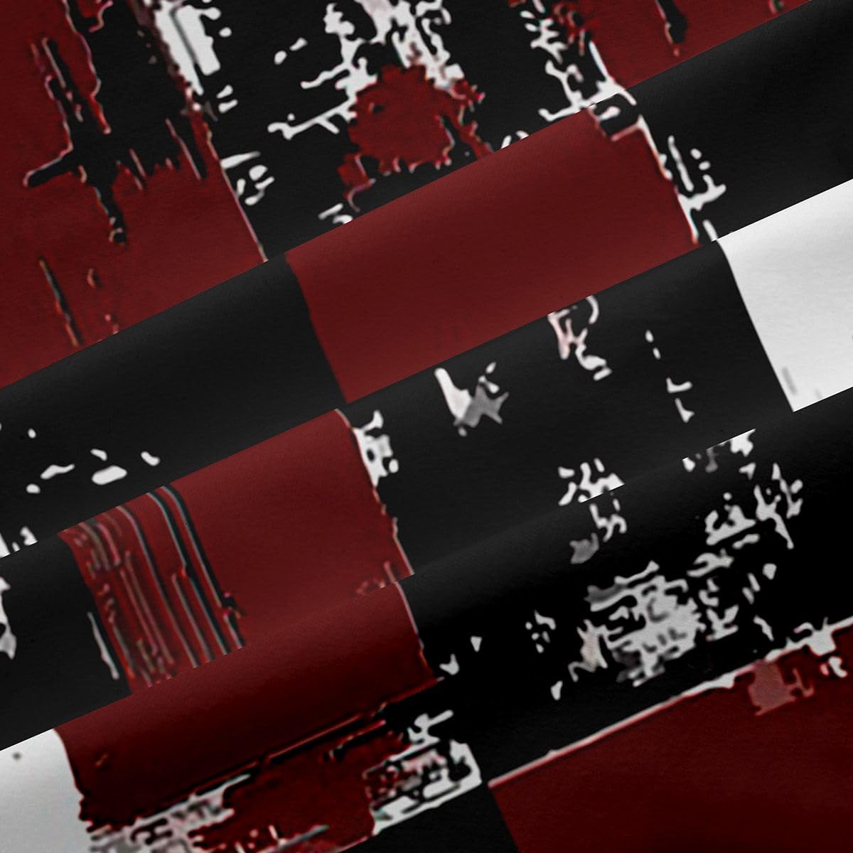 Feelyou Abstract Curtains for Bedroom Living Room Dark Red Black White Blackout Shades Buffalo Check Plaid Room Darkening Curtain Geometric Grid Window Treatments, 2 Panels 38 x 45 Inch Decor