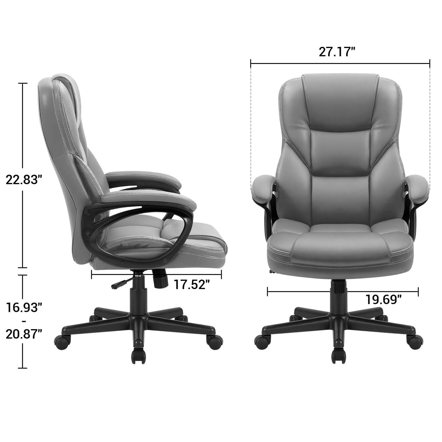 Furmax Office Executive Chair High Back Adjustable Managerial Home Desk Chair, Swivel Computer PU Leather Chair with Lumbar Support (1, Gray)