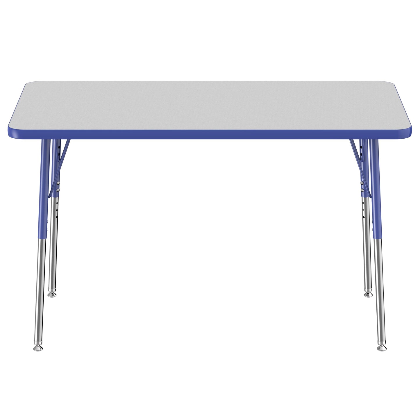 FDP Rectangle Activity School and Office Table (24 x 48 inch), Standard Legs with Swivel Glides, Adjustable Height 19-30 inches - Gray Top and Blue Edge