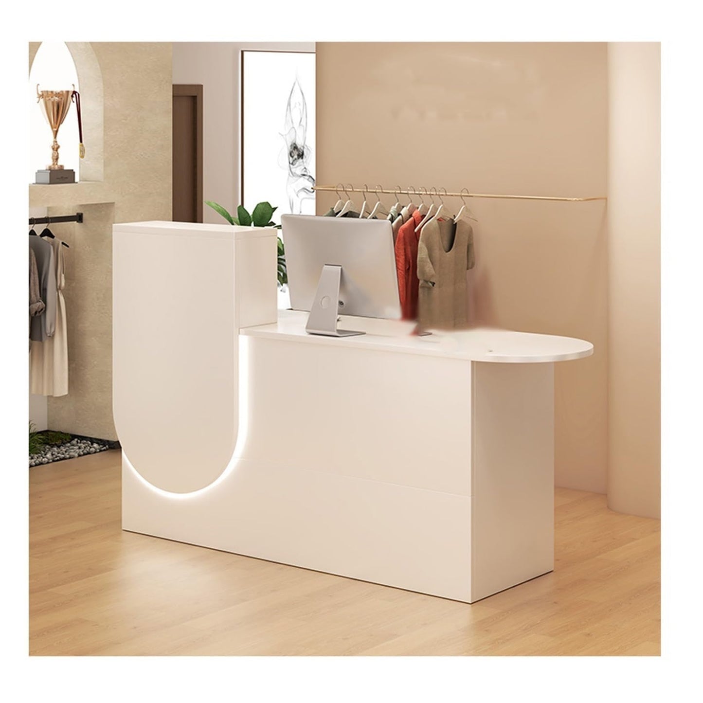 Modern Reception Desk with Lockable Drawers & Storage Cupboard, Modern Reception Desk - Durable Front Office Counter with Rounded Corners, Stable Load-Bearing, Wear-Resistant, Right-Side for