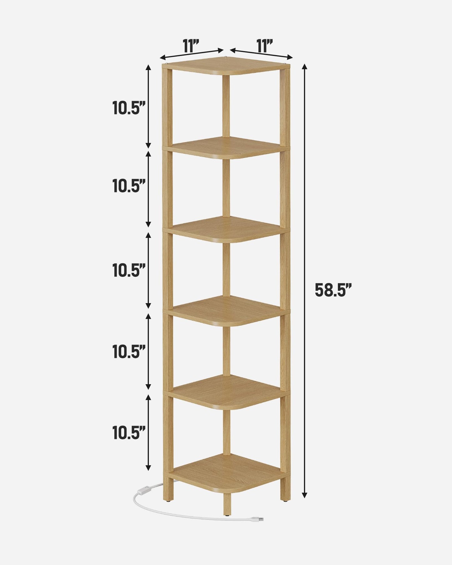 TUTOTAK Corner Shelf with LED Light, 6-Tier Corner Bookshelf for Small Space, Narrow Display Corner Shelf Stand with Storage Rack, for Living Room, Bedroom, Natural BS08BN006L