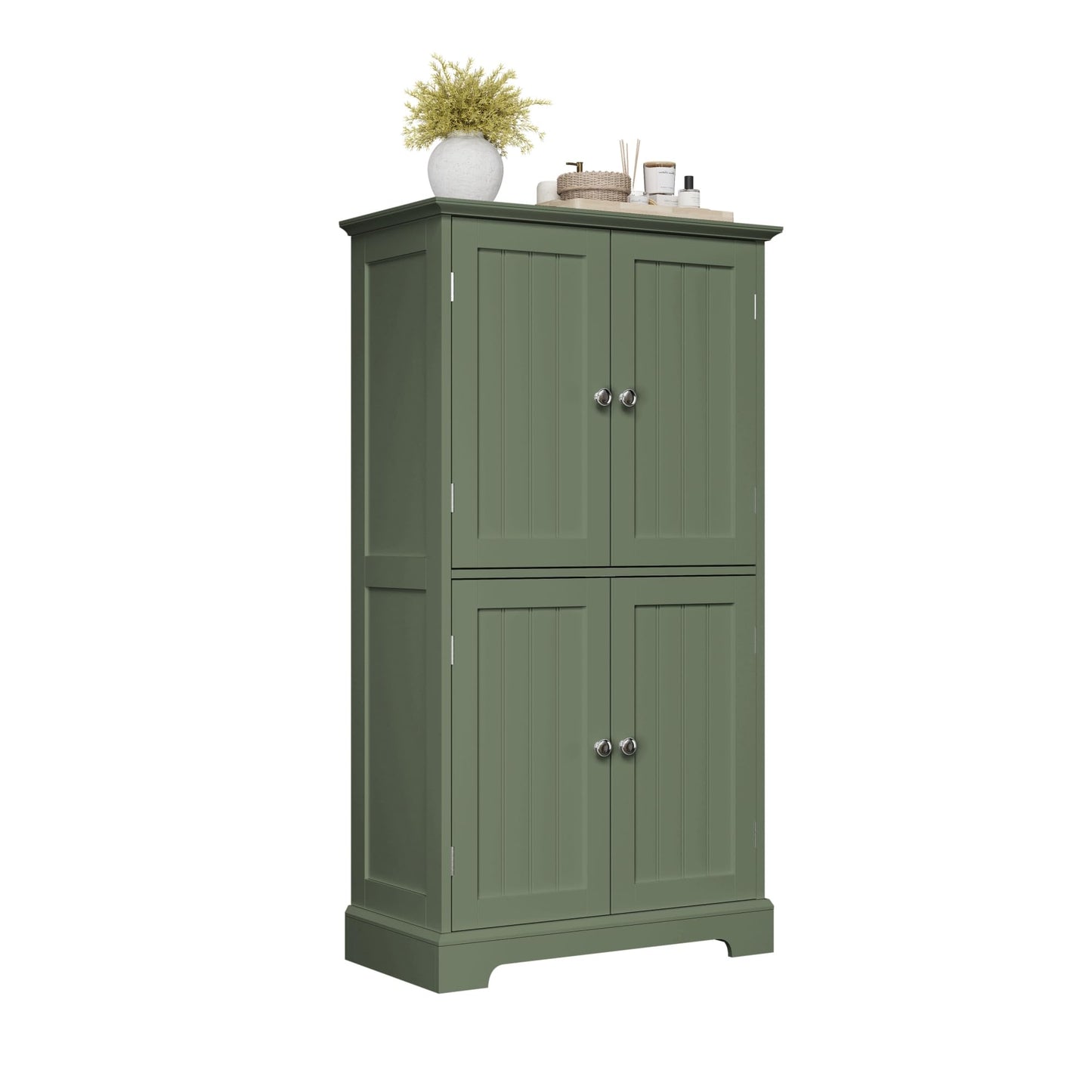 ChooChoo Bathroom Floor Cabinet, Modern Bathroom Storage Cabinet with 4 Doors and Adjustable Shelves, Freestanding Cupboard for Living Room, Green