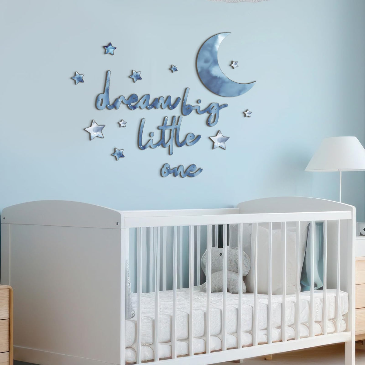 Briwooody 15 Pcs Moon and Stars Nursery Decor Dream Big Little One Wall Decor Boho Neutral Babyroom Wall Art Nursery Sign for Boys Girls Bedroom Home Farmhouse Living Playroom (Blue)