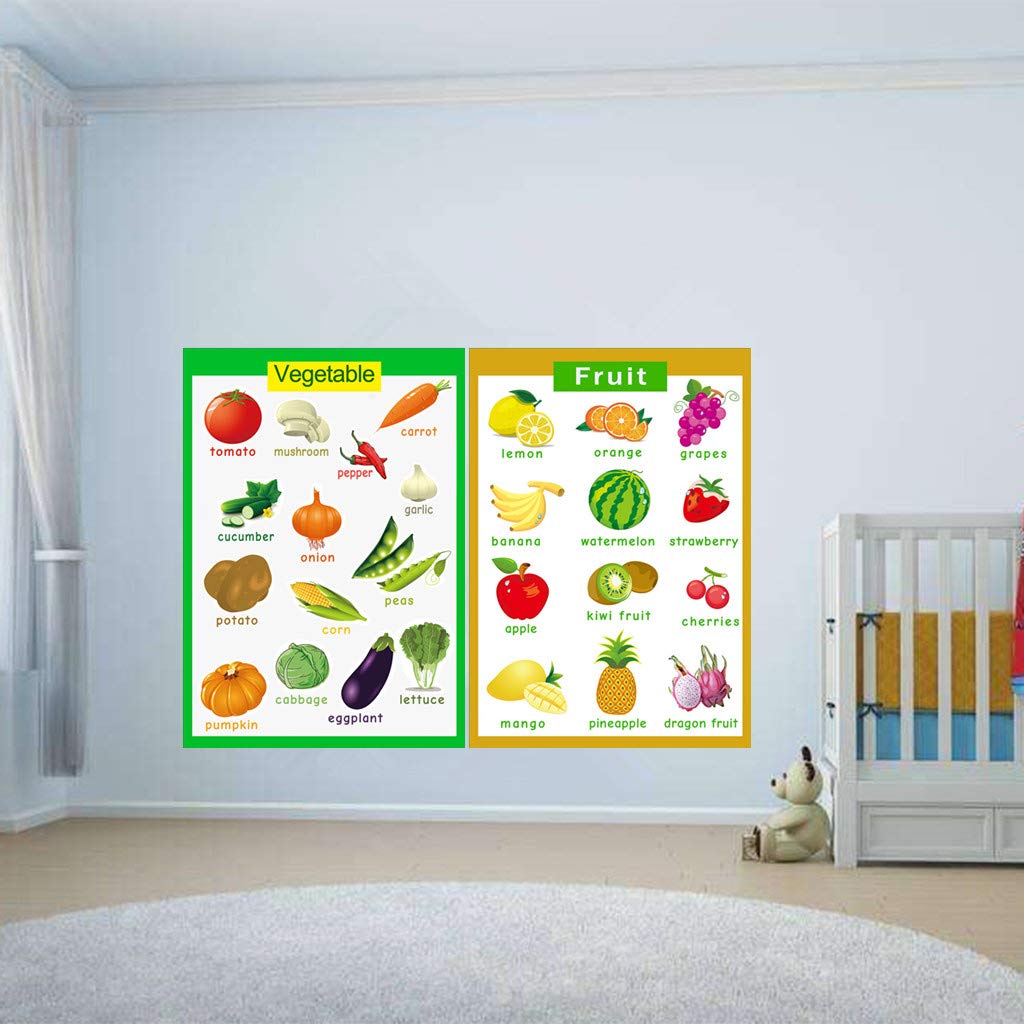 SANTSUN Set of Educational Preschool Poster for Toddlers and Kids|Great for Nursery Homeschool Kind Classroom decorations|School Wall Decor- Fruits,Vegetables(2 Pcs) (17x24in)