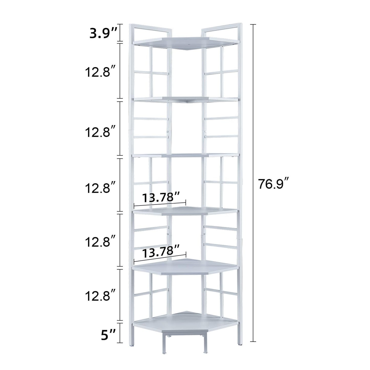 HOMISSUE Corner Shelf, 6 Tier Tall Narrow Bookshelf 76.9", Industrial Corner Bookcase with Storage for Home Office Living Room and Bedroom, White