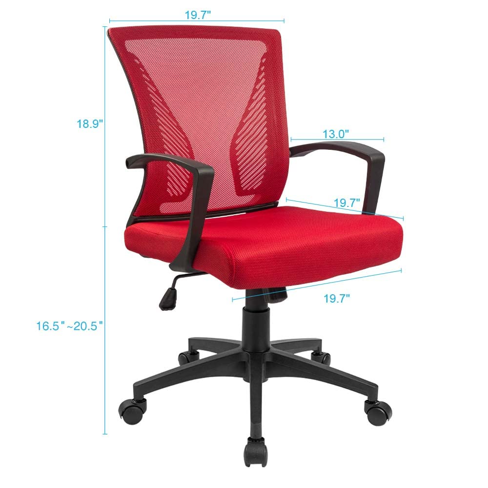 Furmax Office Chair Ergonomic Computer Desk Mesh Chair Mid Back Swivel Lumbar Support with Armrest (1, Red)