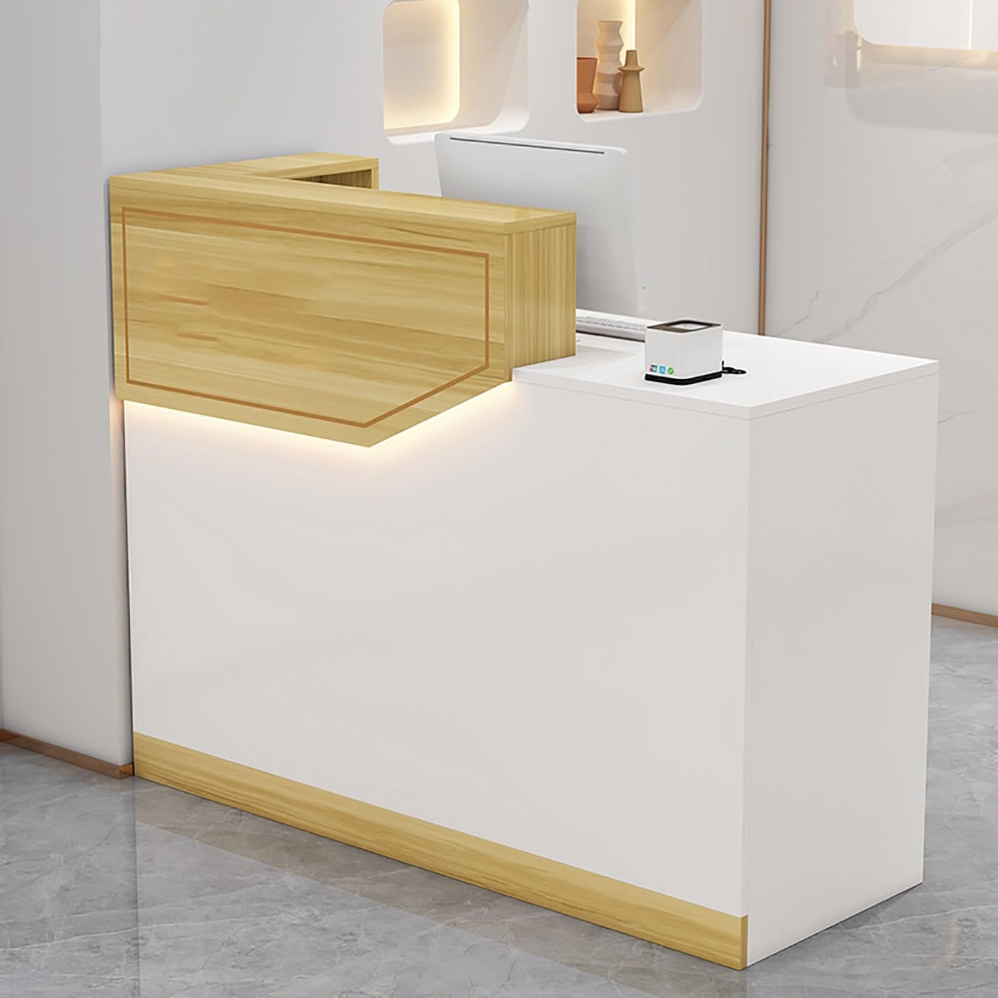 Salon Reception Desk with Counter,Front Office Reception Desk for Small Spaces,Office Front Desk Reception with counte, with Lockable Drawers, Suitable for Hotels, c