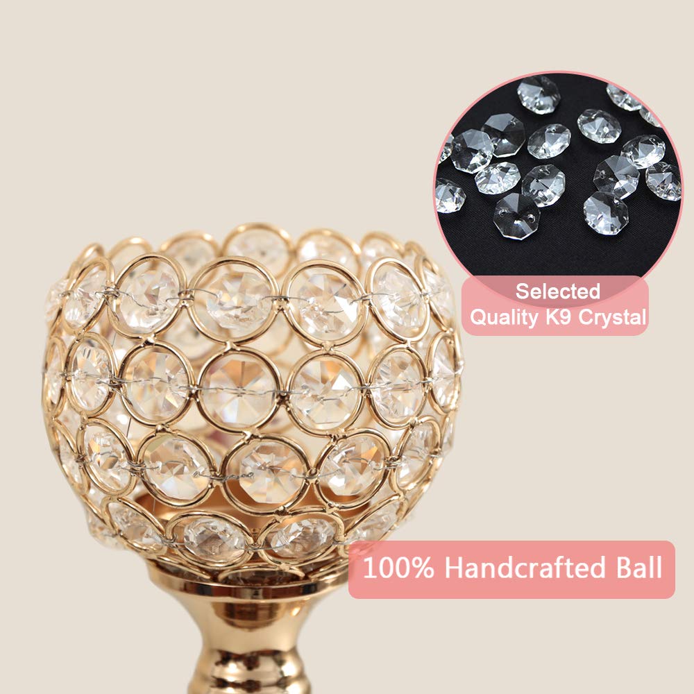 VINCIGANT Gold Crystal Candle Holders Set of 2,Pillar Candlesticks for Table Centerpieces, Valentine's Day Home Decor Wedding Party Housewarming Gift