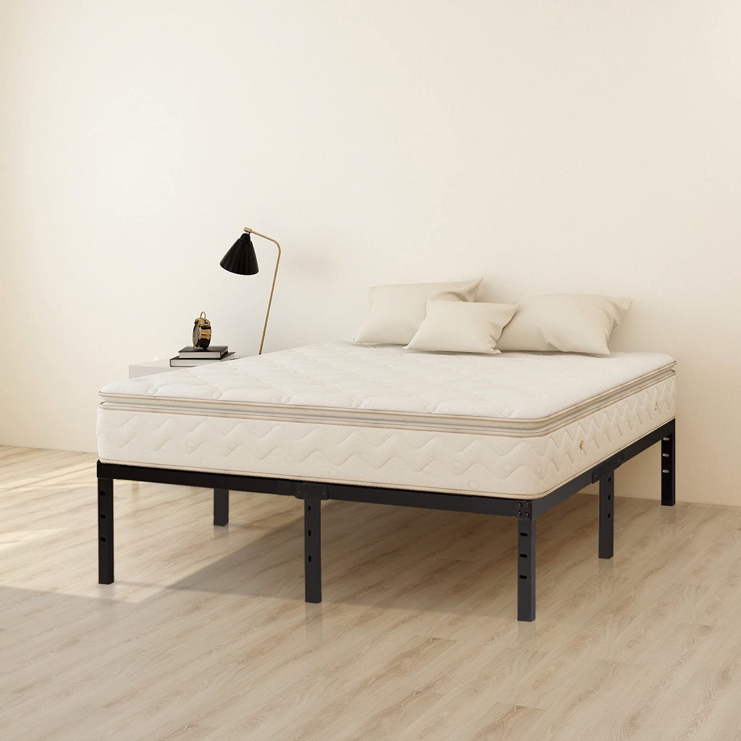 Wulanos Full Size Bed Frame 18 inch Tall, 3500lbs Heavy Duty Metal Platform with Steel Slats Support, No Box Spring Needed, 18-inch Bedframe with Ample Storage, Sturdy and Noise-Free, Black