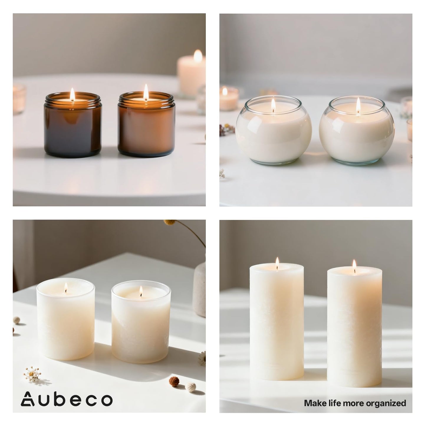 Aubeco 300Pcs Candle Wick, Low Smoke 8 Inch Pre-Waxed Cotton Wick with Tabs, Natural Cotton Core for Candle Making, Soy Candle DIY