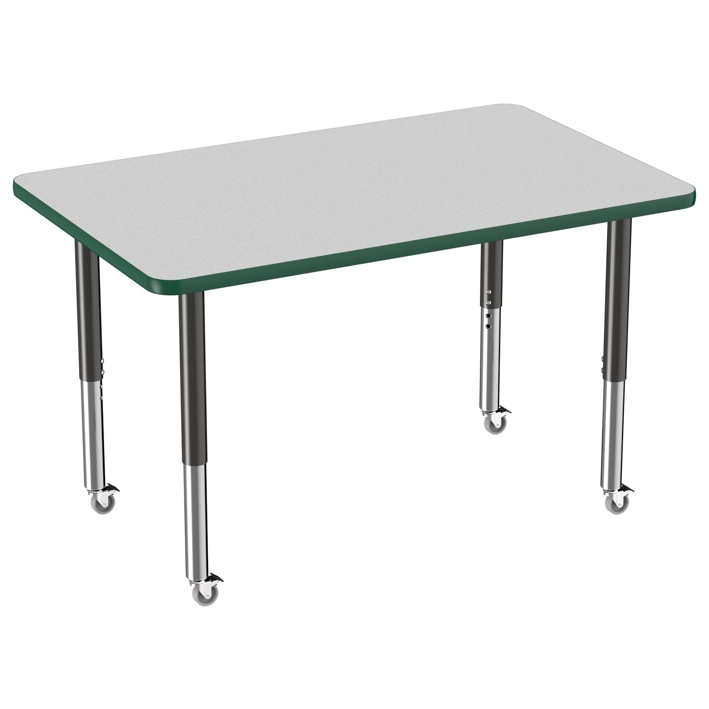 Factory Direct Partners FDP Mobile Rectangle Activity School and Office Table (30 x 48 inch), Super Legs with Glides and Casters, Adjustable Height 19-30 inches - Gray Top and Green Edge