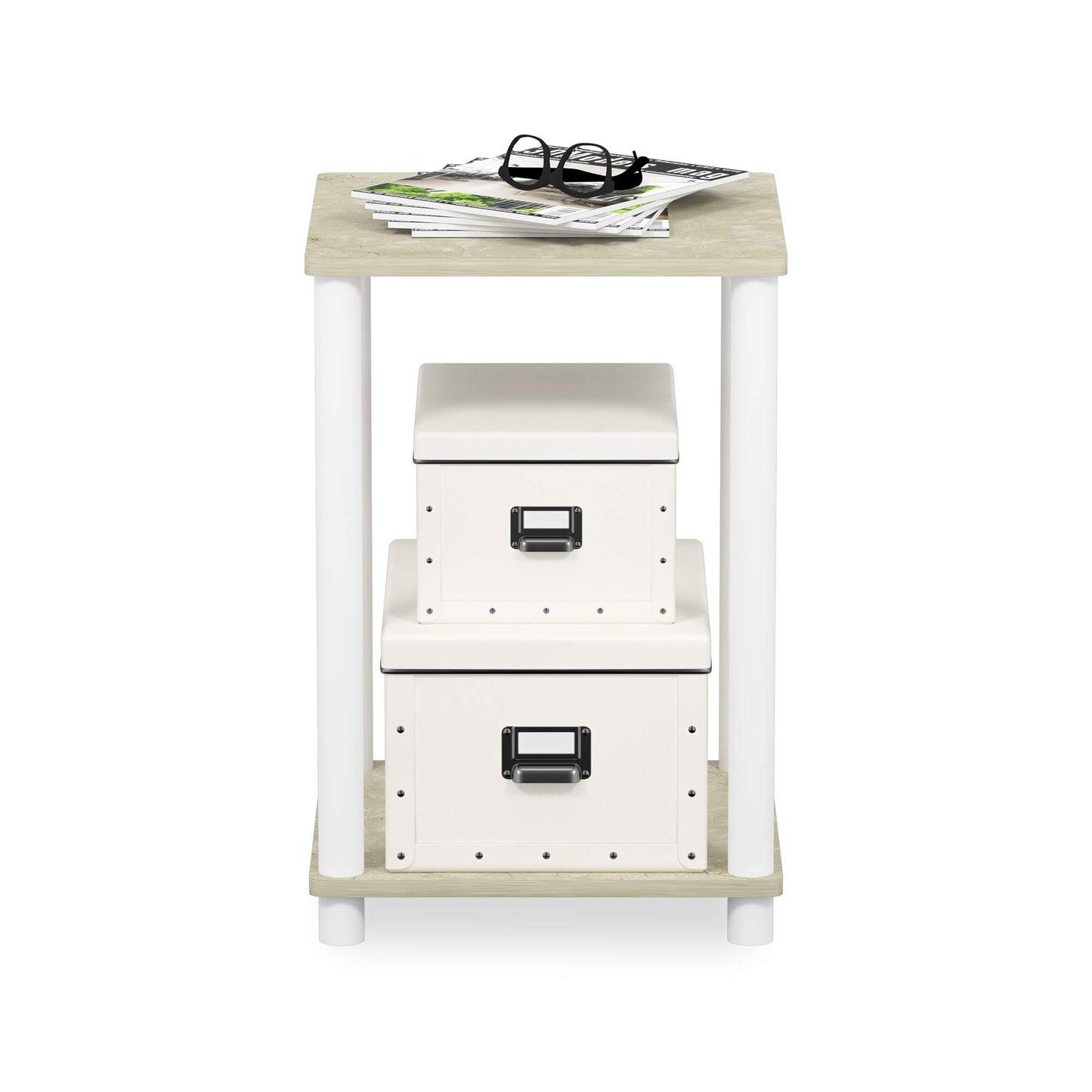 FURINNO Turn-N-Tube Haydn End Table, 1-Pack, Cream Faux Marble/White