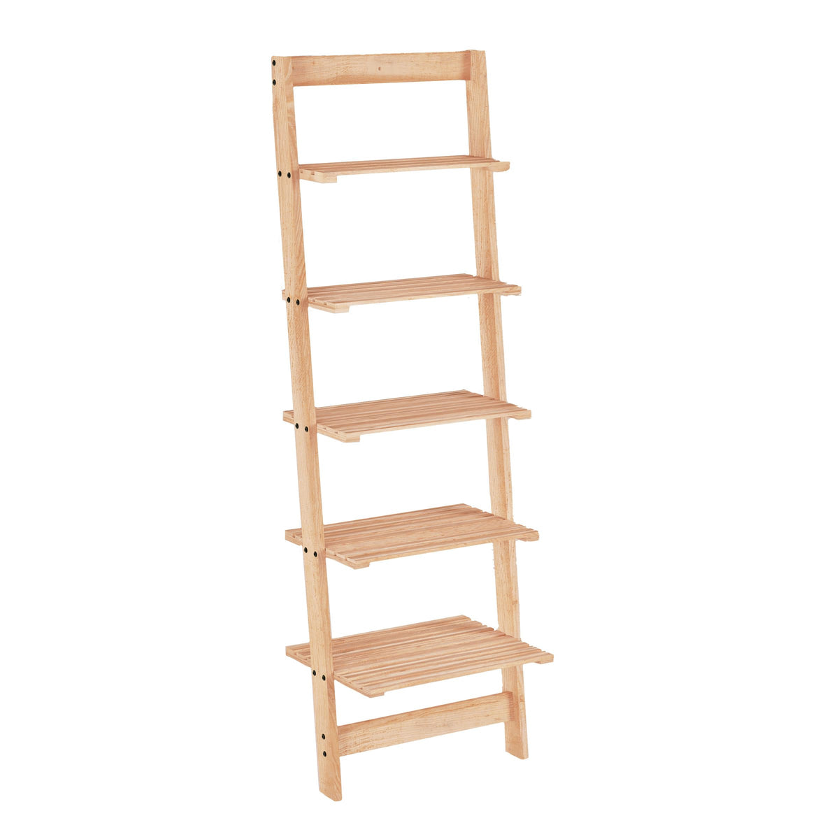 5-Tier Ladder Shelf - 50-Inch Narrow Leaning Bookshelf - Wooden Bookcase for Living Room, Bathroom, Kitchen, Office, or Bedroom Furniture by Lavish Home (Oak)