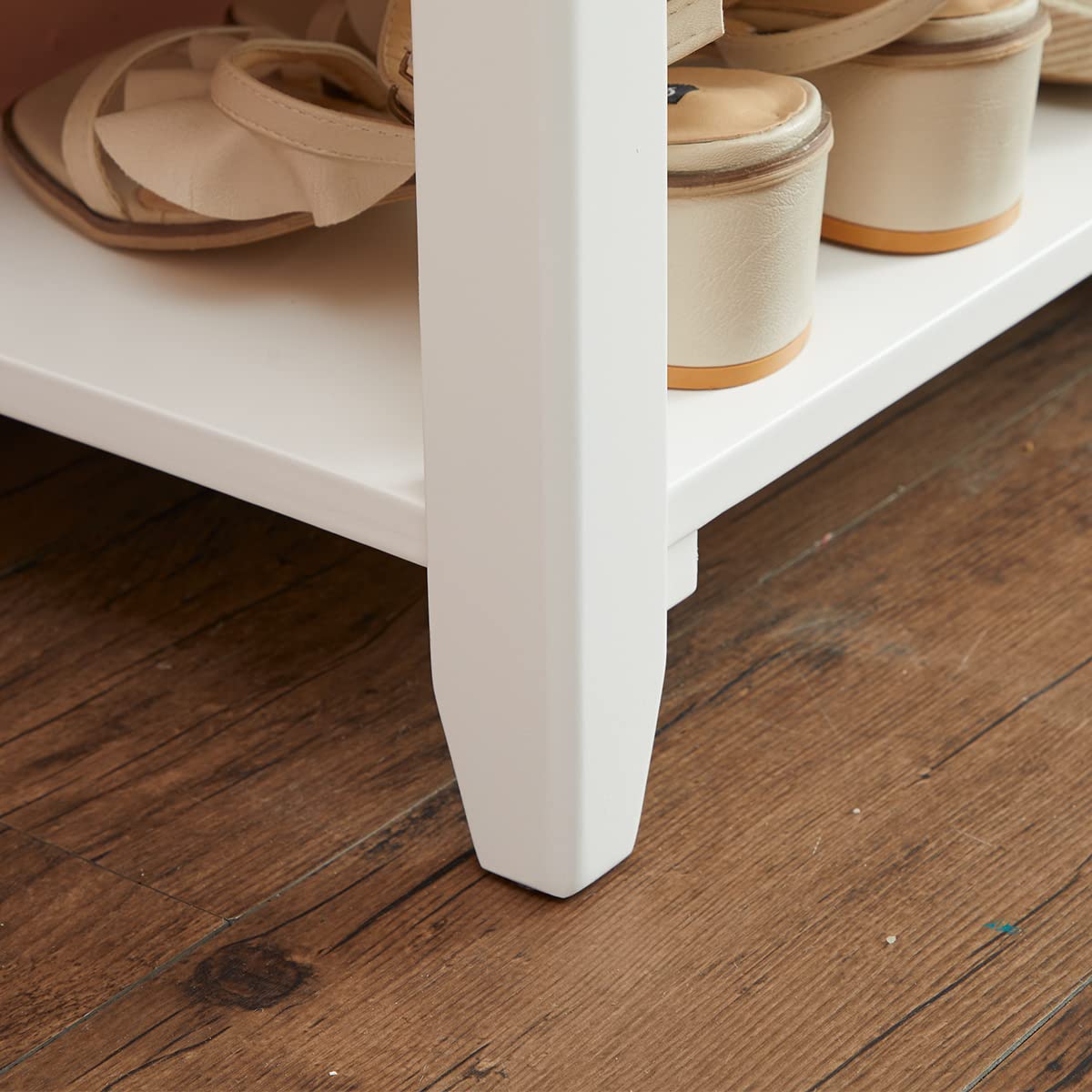 Dewfig Shoe Rack Bench for Entryway with Storage, 32", 3-Tier Wooden Shoe Bench for Hallway, Front Door, Entrance, White