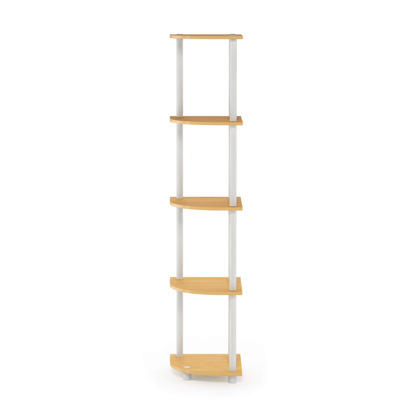 Furinno TURN-N-TUBE Corner Shelf, 5-Tier Corner Bookshelf, Open Storage Shelves, for Organization and Storage, Living Room, Home Office, Garage, Bedroom, Beech