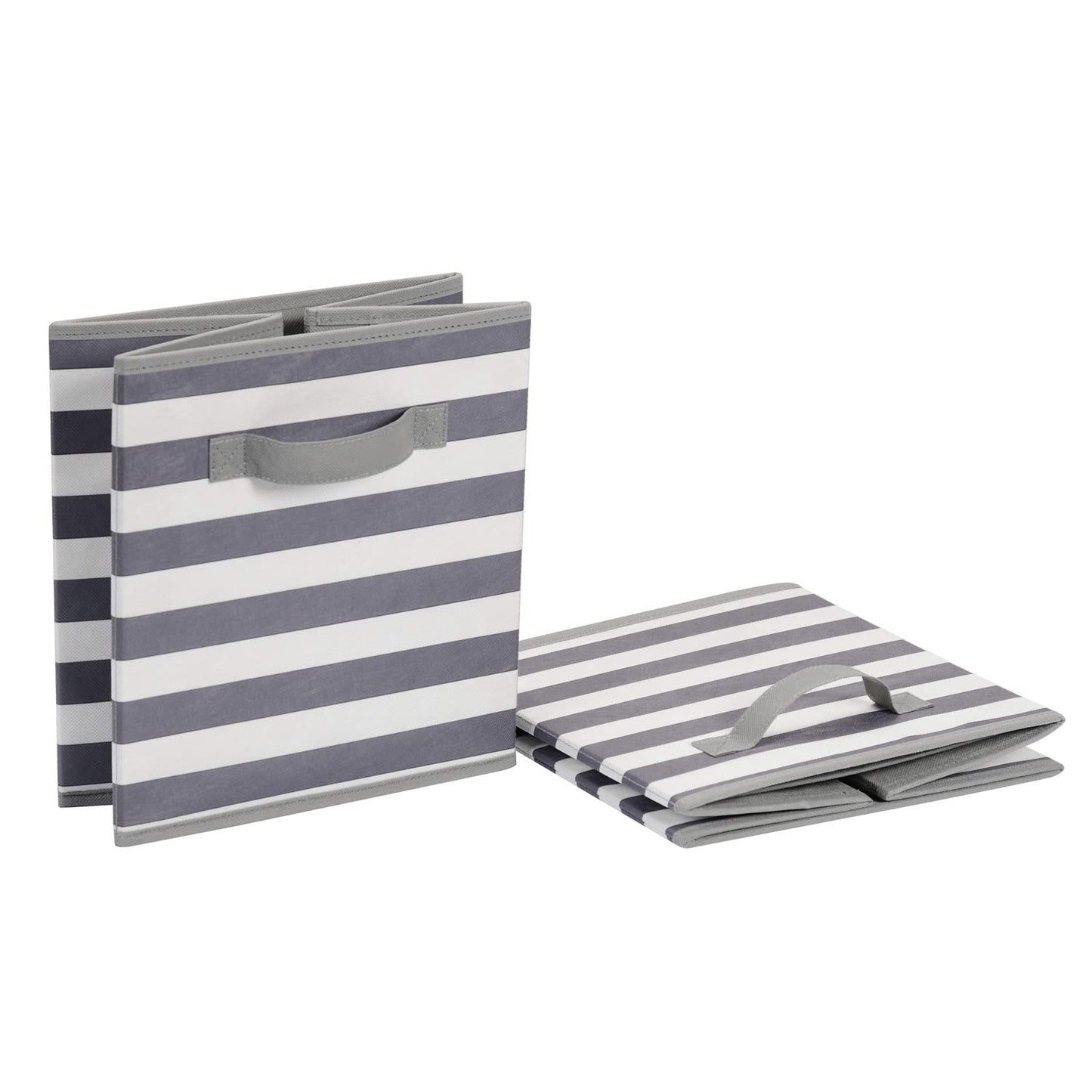 Amazon Basics Collapsible Fabric Storage Bins with Handles, Cube Organizer for Organizing, 13"x13"x13", White/Light Grey Stripe, 6-Pack