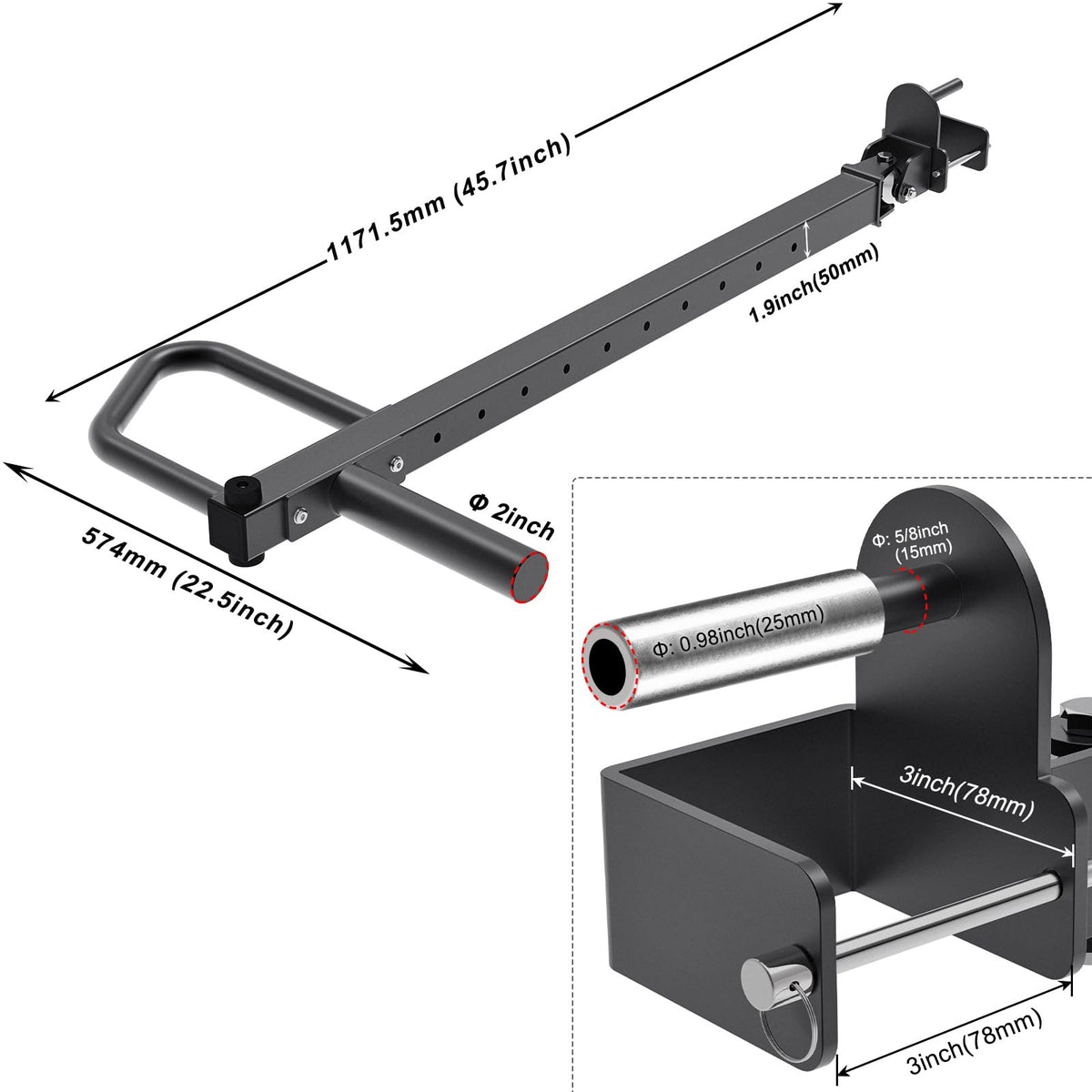 SELEWARE Heavy Duty Adjustable Jammer Arms Lever Arms - 600 lbs Capacity, Alloy Steel, Fits 3'' x 3'' Power Racks with 5/8" or 1" Holes, Home Gym Strength Training, Compatible with 2" Olympic Plates