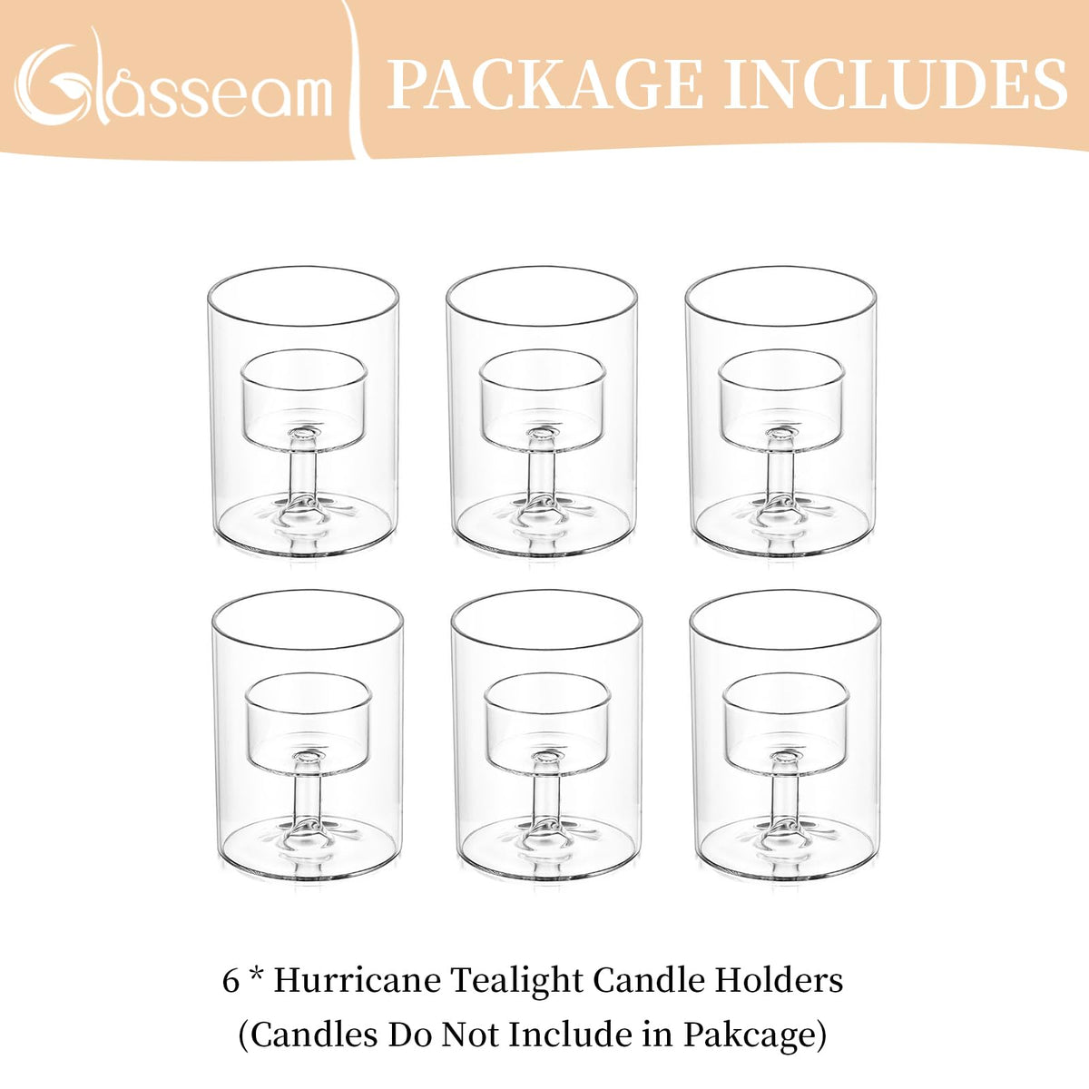 Glasseam Glass Tealight Candle Holder: Small Hurricane Cylinder Votive Holder Set of 6 Modern Table Centerpiece Wedding Christmas Party Decorations, 3.15