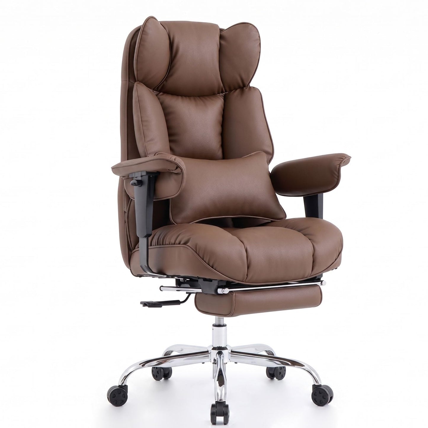 Efomao Big and Tall Office Chair 400lbs - Heavy Duty Reclining Desk Chair with Footrest, Spacious High Back PU Leather Executive Office Chair, Double-Layer Spring Support, Brown