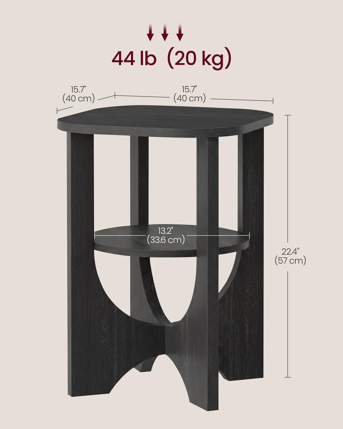VASAGLE Side Table, 2 Tier Small Accent End Table, Nightstand with Lower Shelf for Small Spaces, Living Room, Bedroom, Charcoal Gray ULET233B101S