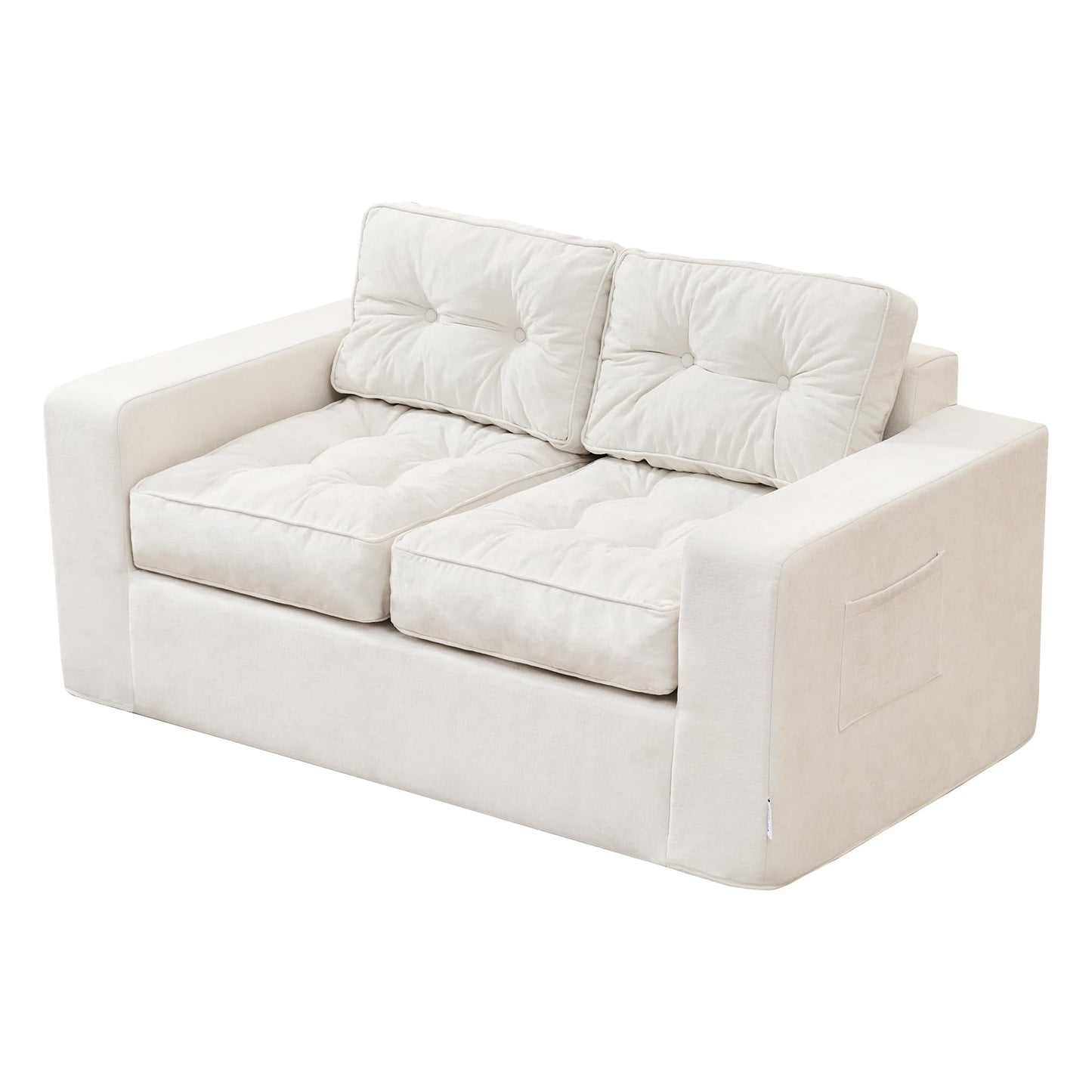 Hobestluk Sofa Couch Loveseat Sofa with Chenille Fabric 2-Seater Sofa for Small Spaces Comfortable Foam Floor Sofa 2 in 1 Boneless Couch for Living Room Bedroom Apartment or Office (Beige, Loveseat)