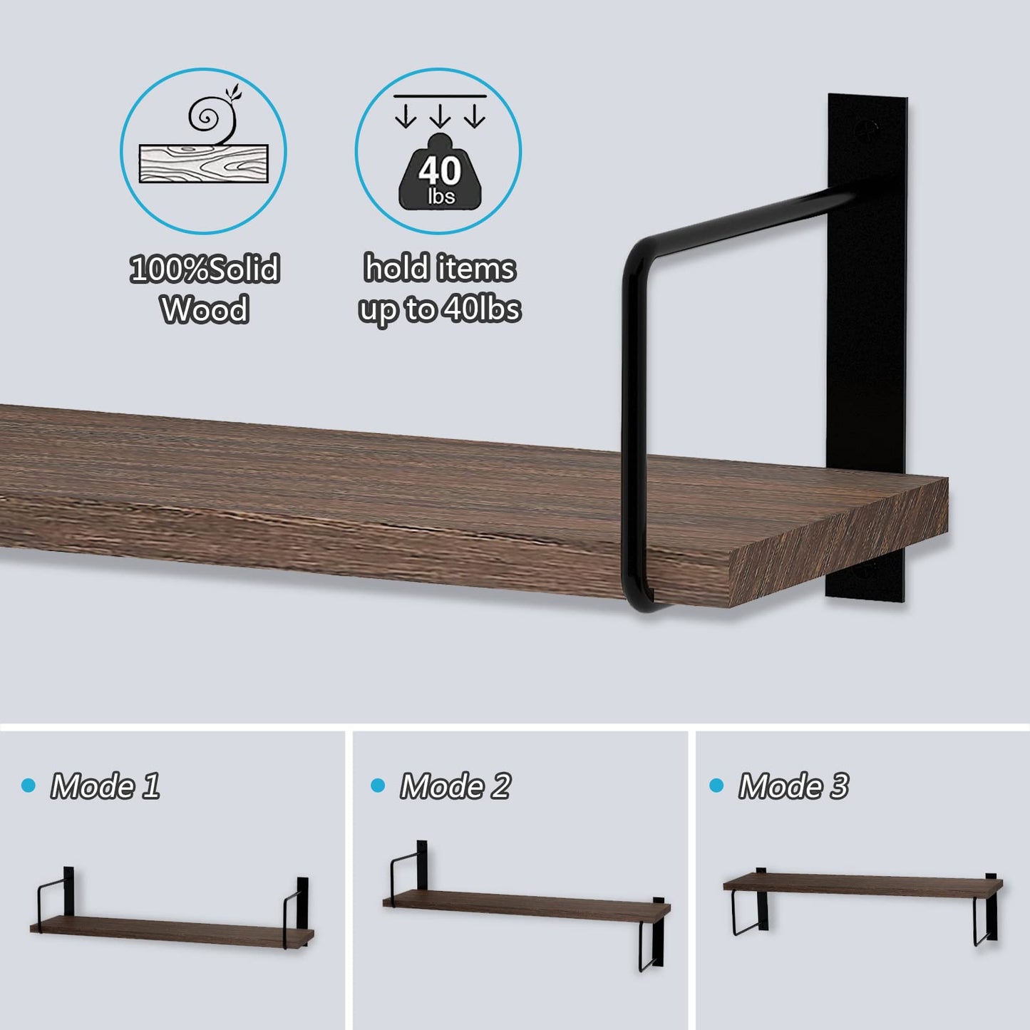 EALLRINEC Floating Shelves, 24 Inches Easy to Install Wall Mounted Shelves, Set of 3, Rustic Wood Shelves for Wall Decor, Storage Shelves for Living Room (Brown)